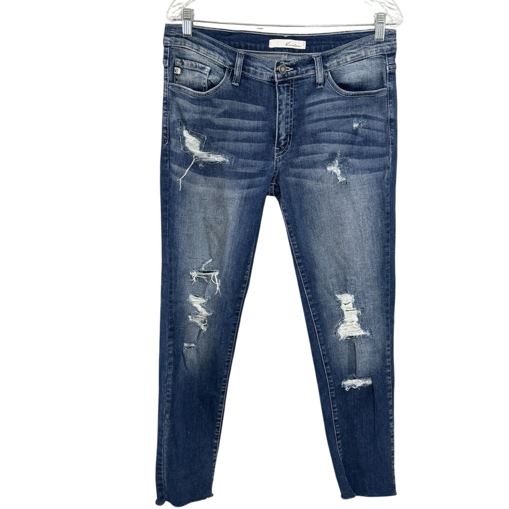 KanCan Women Distressed Skinny Jeans Blue Ripped Raw Hem KC8179D Size 29 W11